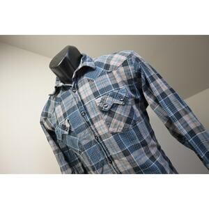 Super Bad Flannel Button Up Shirt Long Sleeve Plaid Mens Size Medium